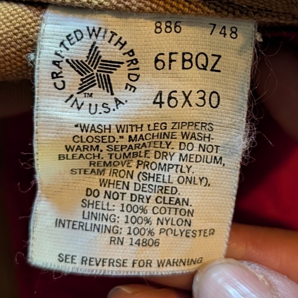 Vintage Carhartt Duck Bib Overalls Lined Double Knee 6FBQZ Made in USA 46x30 - Picture 9 of 16